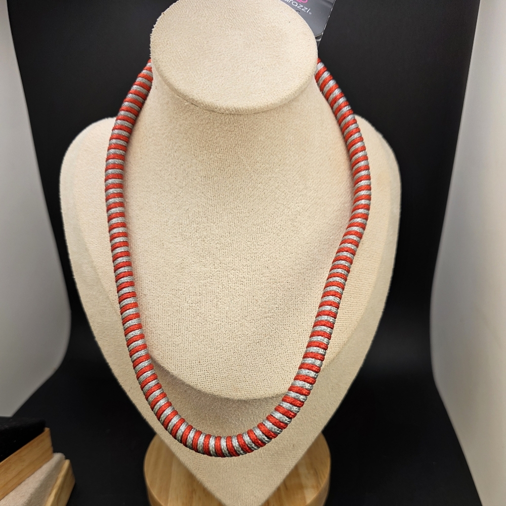 Paparazzi Red and Silver Striped Necklace (2120)